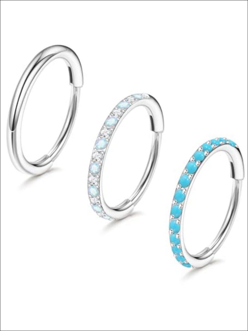 316L Surgical Steel Nose Hoops 16G 18G 20G CZ Opal Clicker Septum Ring Body